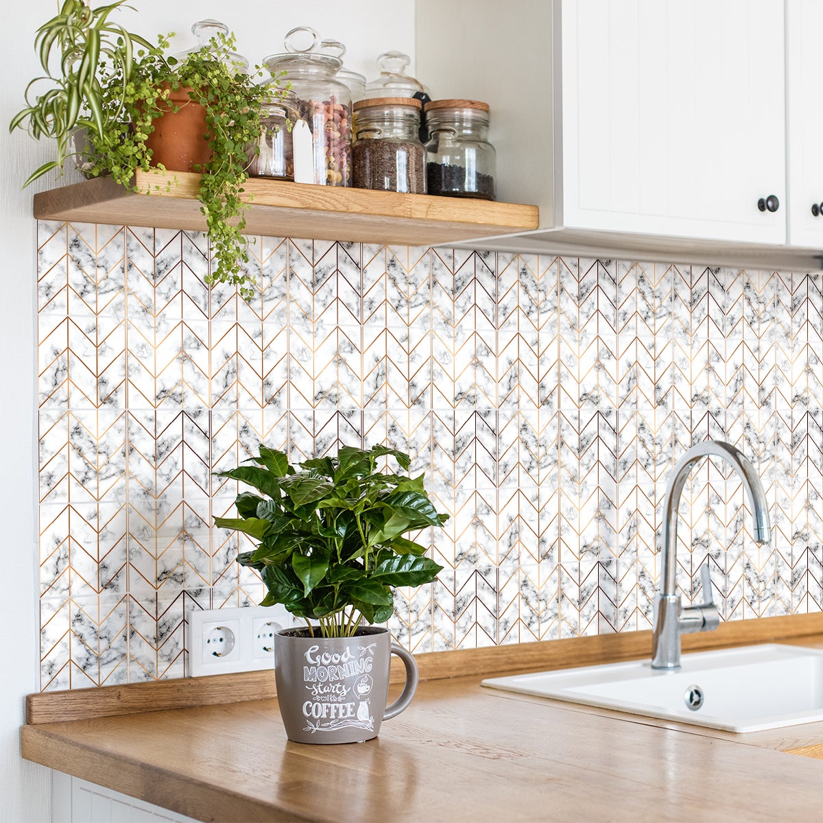 24 vinilos efecto de mármol línea dorada - adhesivo de pared - revestimiento sticker mural decorativo - 24stickers20x20cm