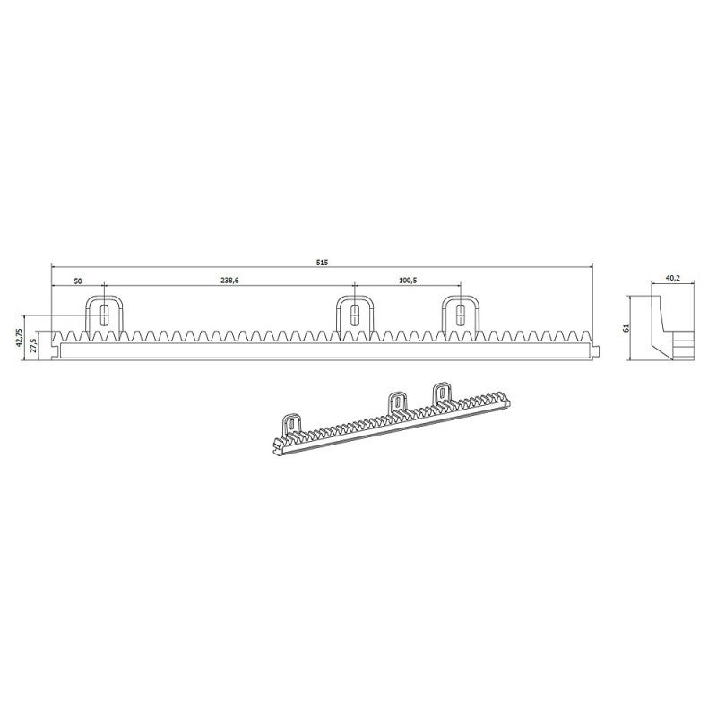 Crémaillère M4 de 52 cm pour motorisation de portail coulissant - 2