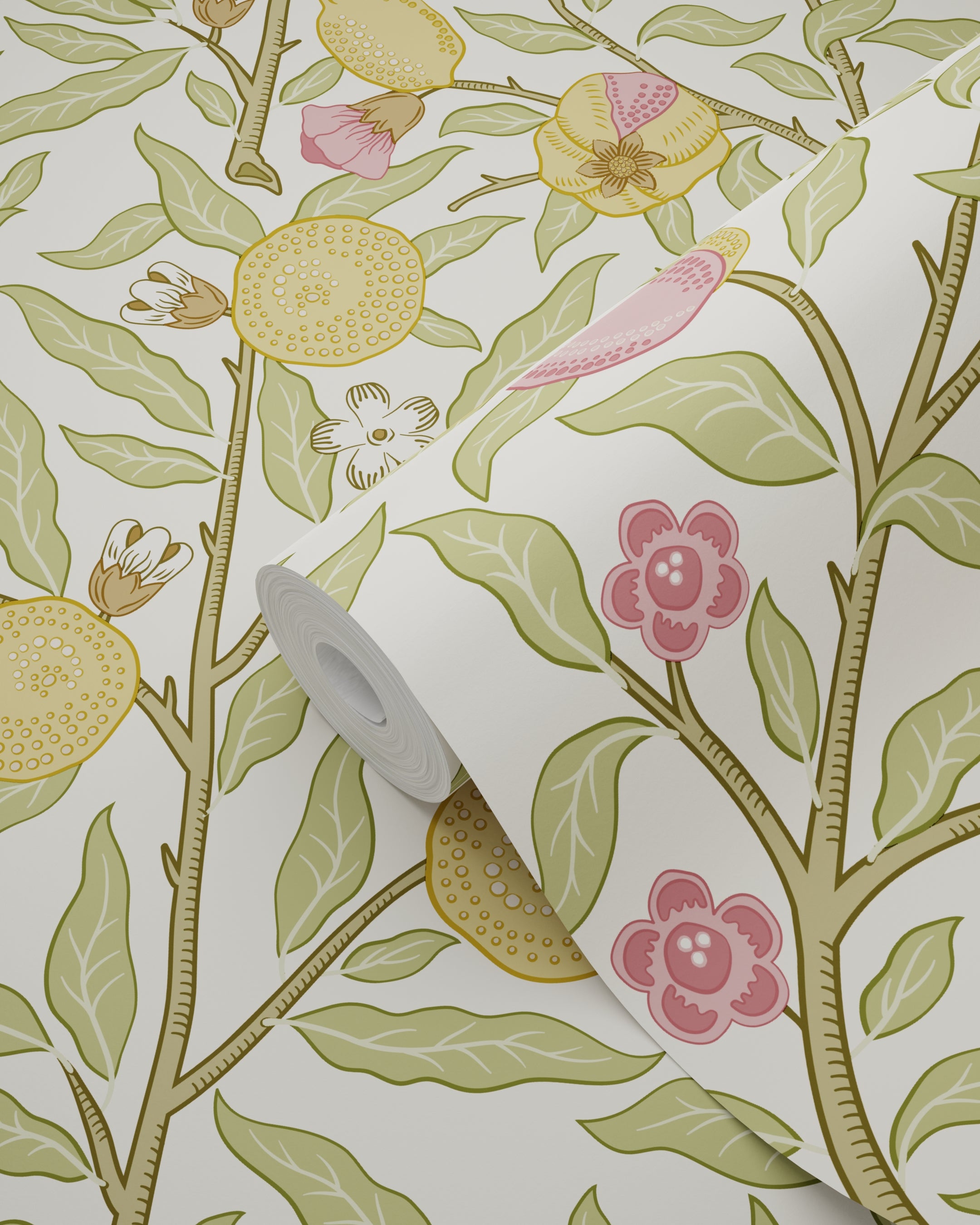 Papier peint des fruits et des feuilles exotiques vert, rose et jaune ocre - 50 x 900 cm - ESTAhome - 8