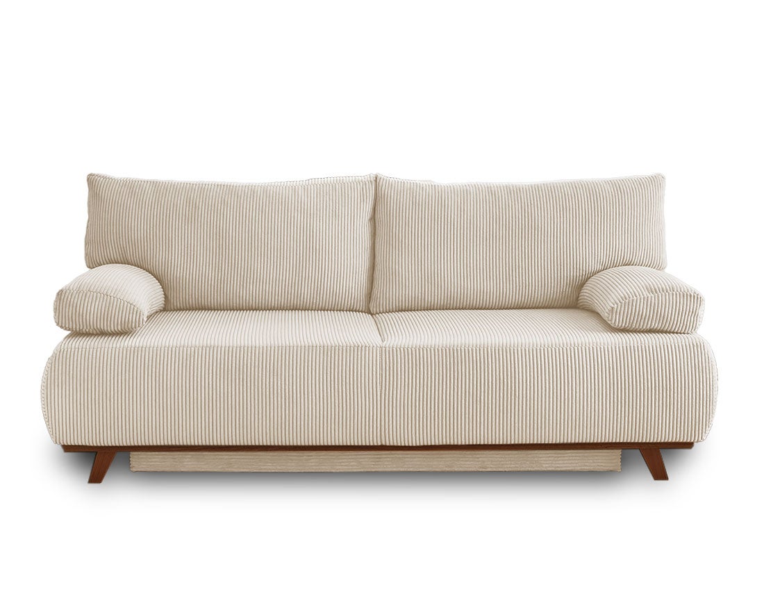 Canapé droit convertible 3 places avec coffre en velours côtelé beige - CRISTAL - Best Mobilier - 7