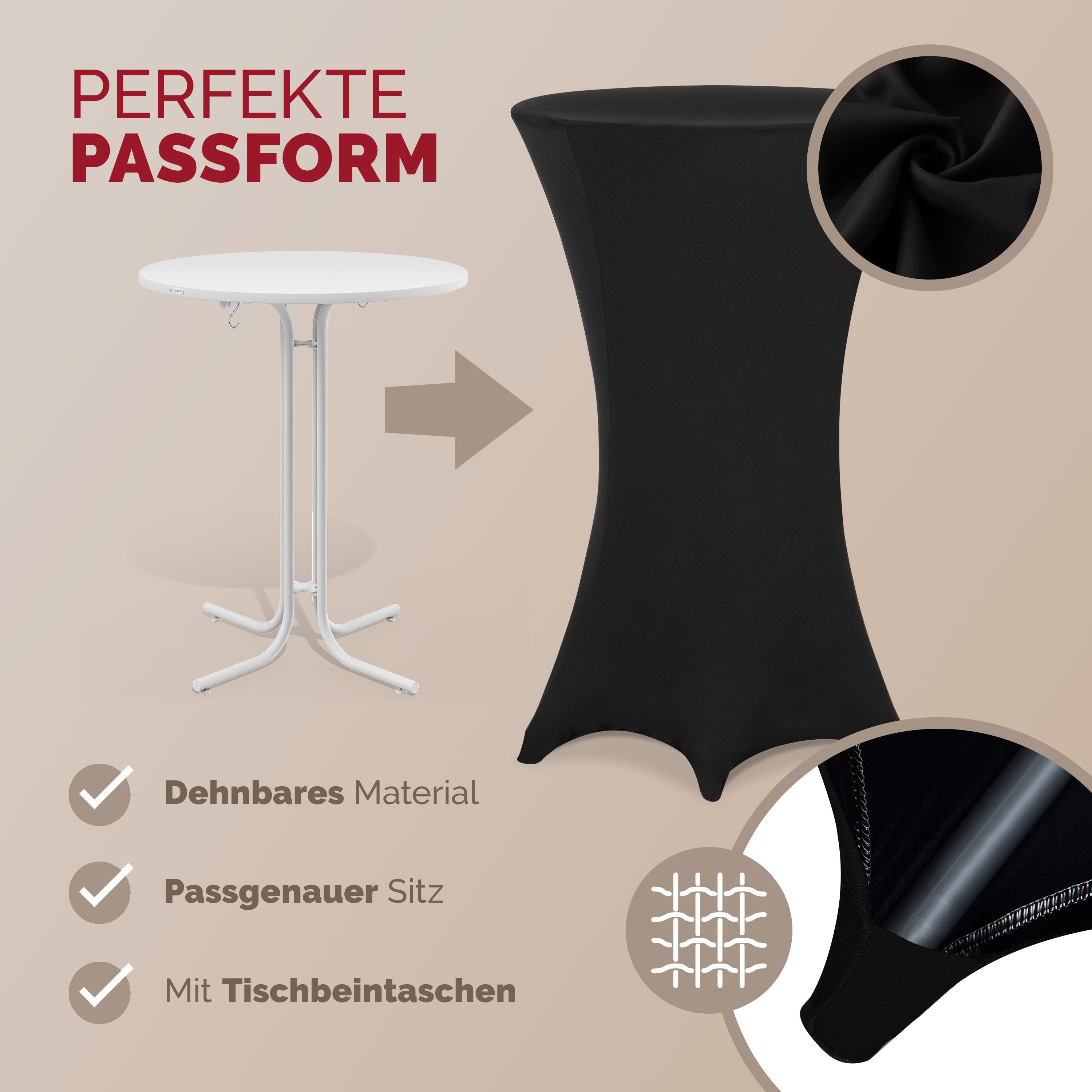 DEUBA® 5x Housses table de bar bistrot ronde noir Ø80-85 cm nappe mange debout protection table cocktail tissu stretch - 3