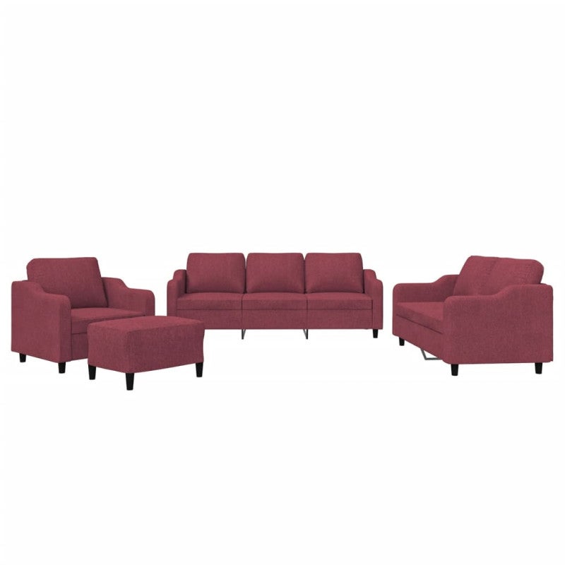 Set di Divani 4 pz con Cuscini Rosso Vino in Tessuto vidaXL - 2