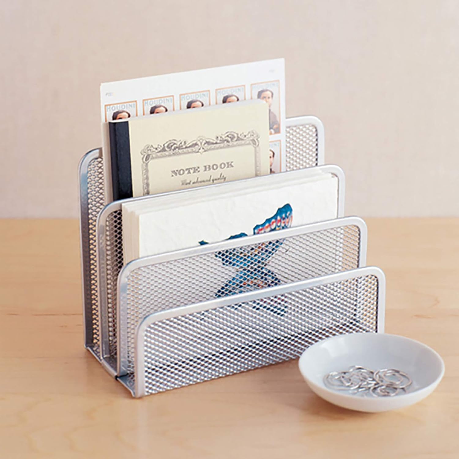 Corbeille à Courrier avec 3 Compartiments, Range Courrier en Mailles Métalliques, pour Documents, Papiers, Lettre, Argent - 6