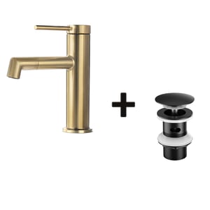 Mitigeur de Lavabo Doré Rotatif à 360°,Eau Chaude/Froide,Barboteur Démotable+Bonde Lavabo Bonde Pop-up avec Trop-plein Automatique Universelle,Noir