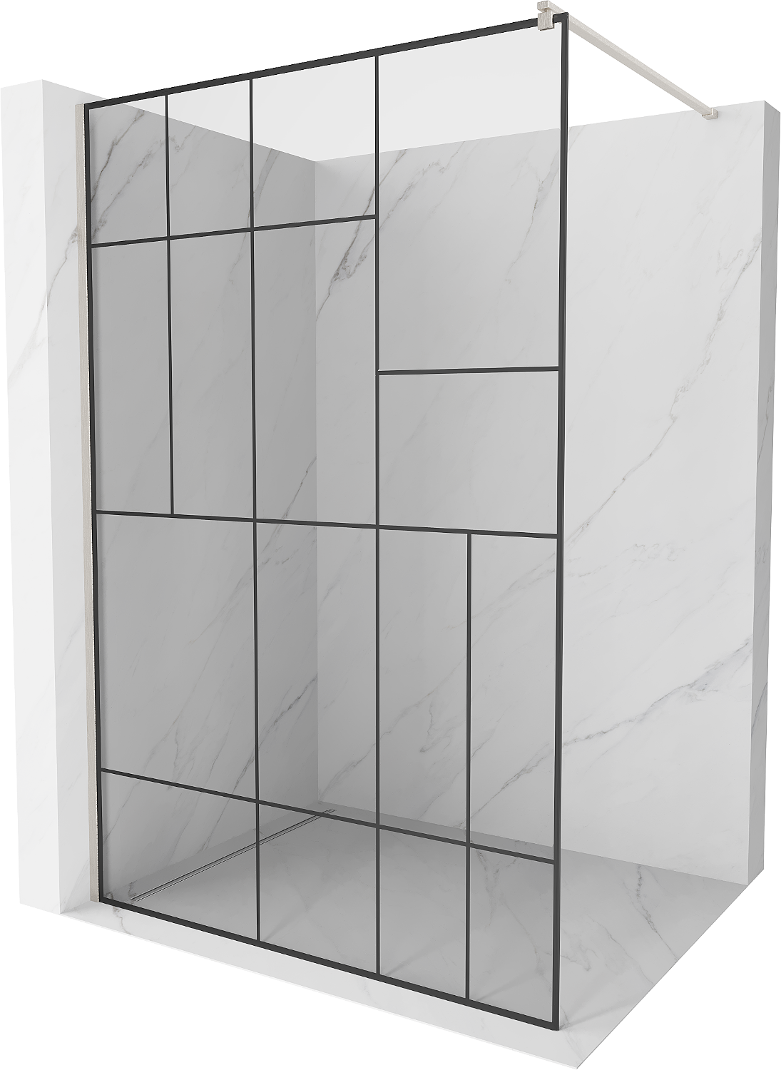 Mexen Kioto ścianka prysznicowa Walk-in 90 x 200 cm, czarny wzór 8 mm, nikiel szczotkowany - 800-090-101-97-78