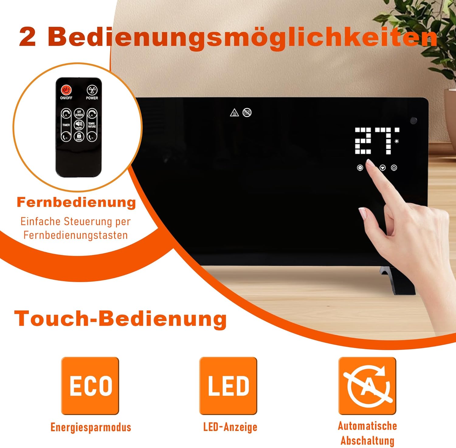 Nettlife Chauffage Électrique 2000W, Radiateur Silencieux avec Télécommande, Thermostat, Minuterie et 2 Niveaux de Puissance. - 2
