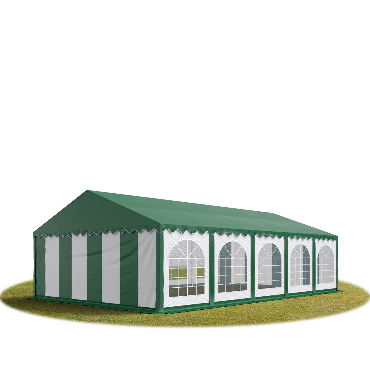 Namiot festynowy imprezowy 5x10 m PREMIUM, wysokiej jakości plandeka PVC 750 N, z zielonym dachem, 100% wodoodporny, z ramą podłogową