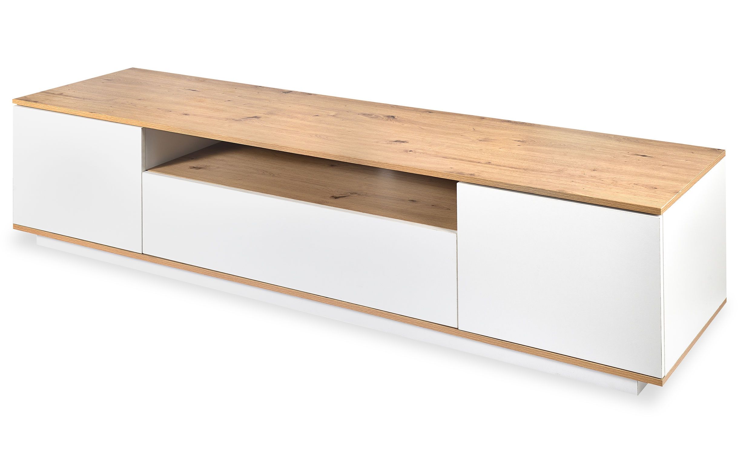 Meuble TV au design linéaire Iliade L180cm Bois clair et Blanc - 3