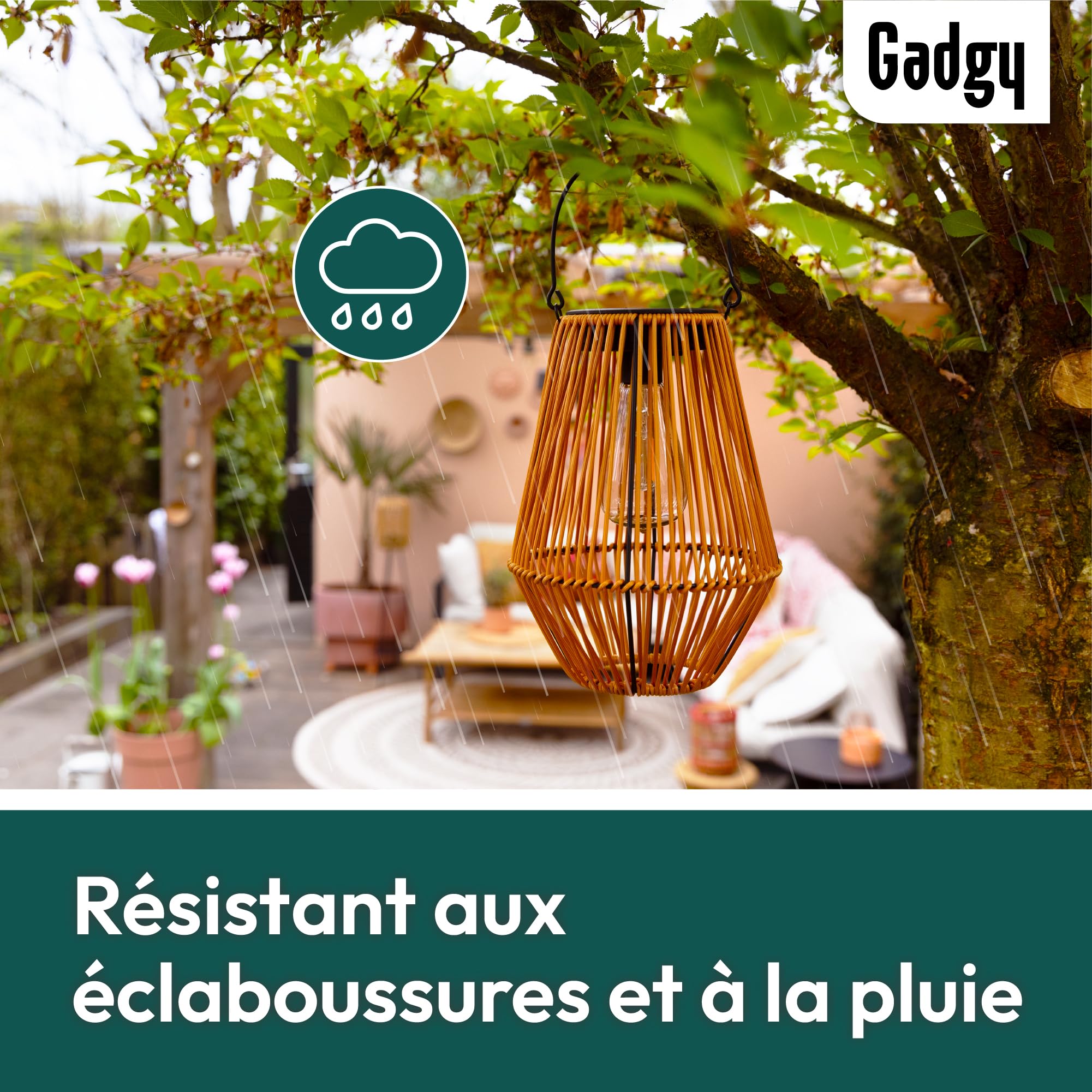 Lot de 2 lampes solaires en rotin, lanternes solaires d'extérieur,lampes solaires de jardin, étanchéité IP55 pour jardin,terrasse, porche, balcon - 4