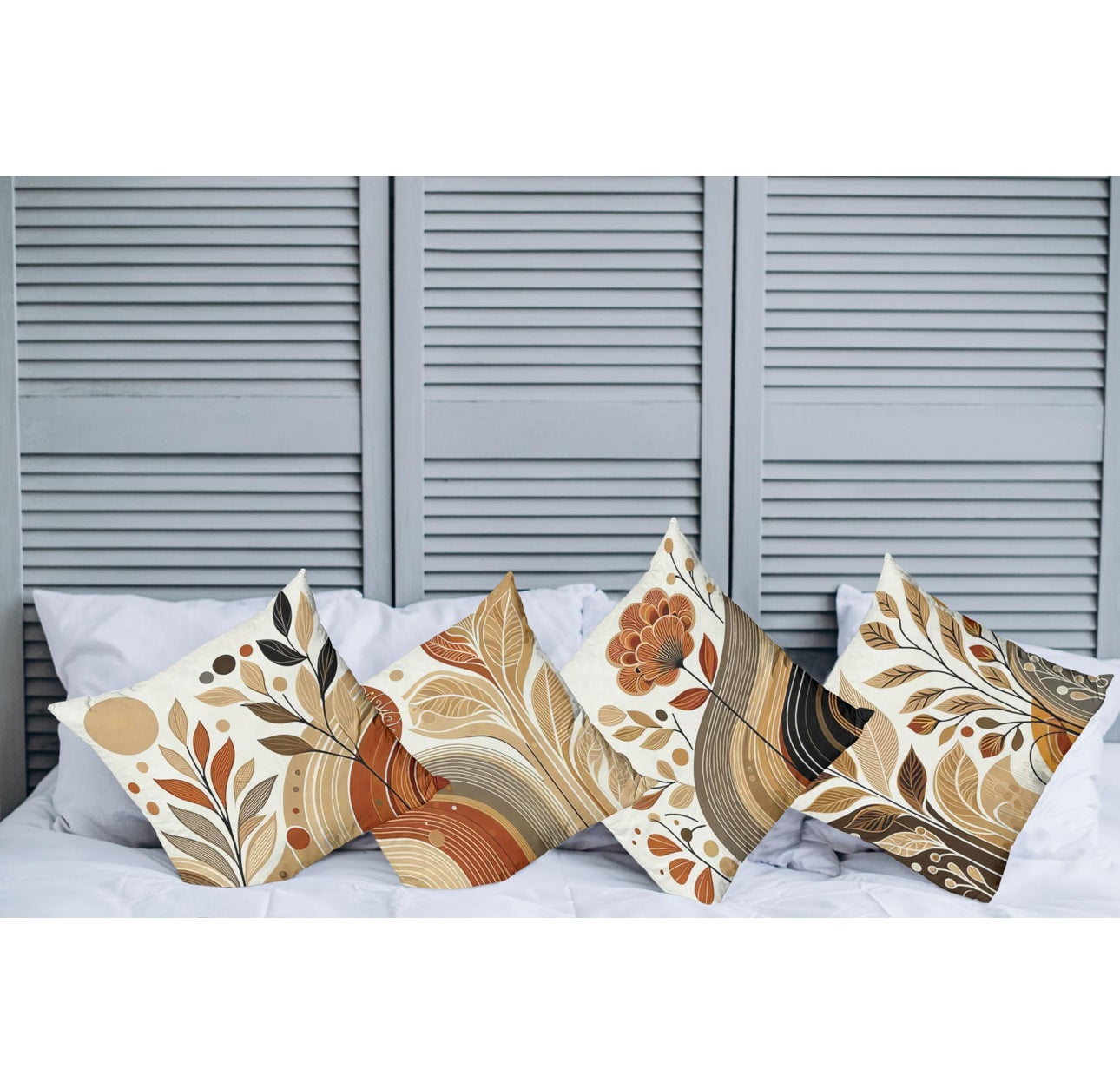 Lot de 4 housses de coussin, bohème abstrait, décoration botanique, taie d'oreiller carrée en lin, décoration d'intérieur 45×45 cm - 2