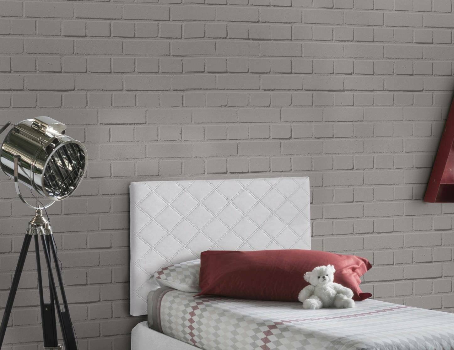 Lit simple Cleziana, tête de lit murale en simili cuir, 100% Made in Italy, adapté pour un lit simple, 90x60 cm, Blanc - 2