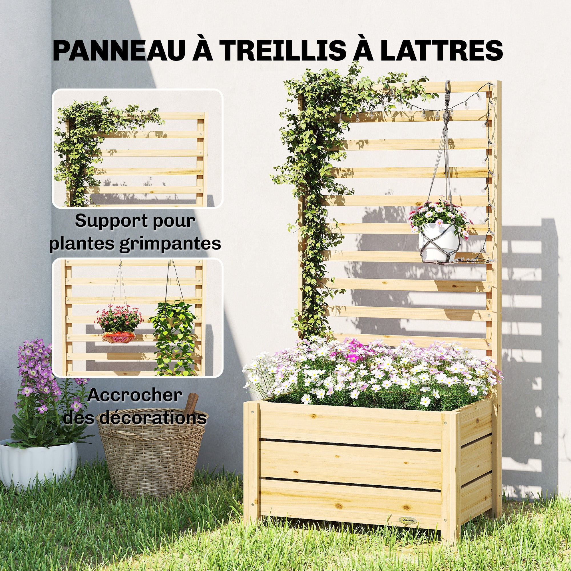 Jardinière avec treillis bois de sapin Outsunny - 4