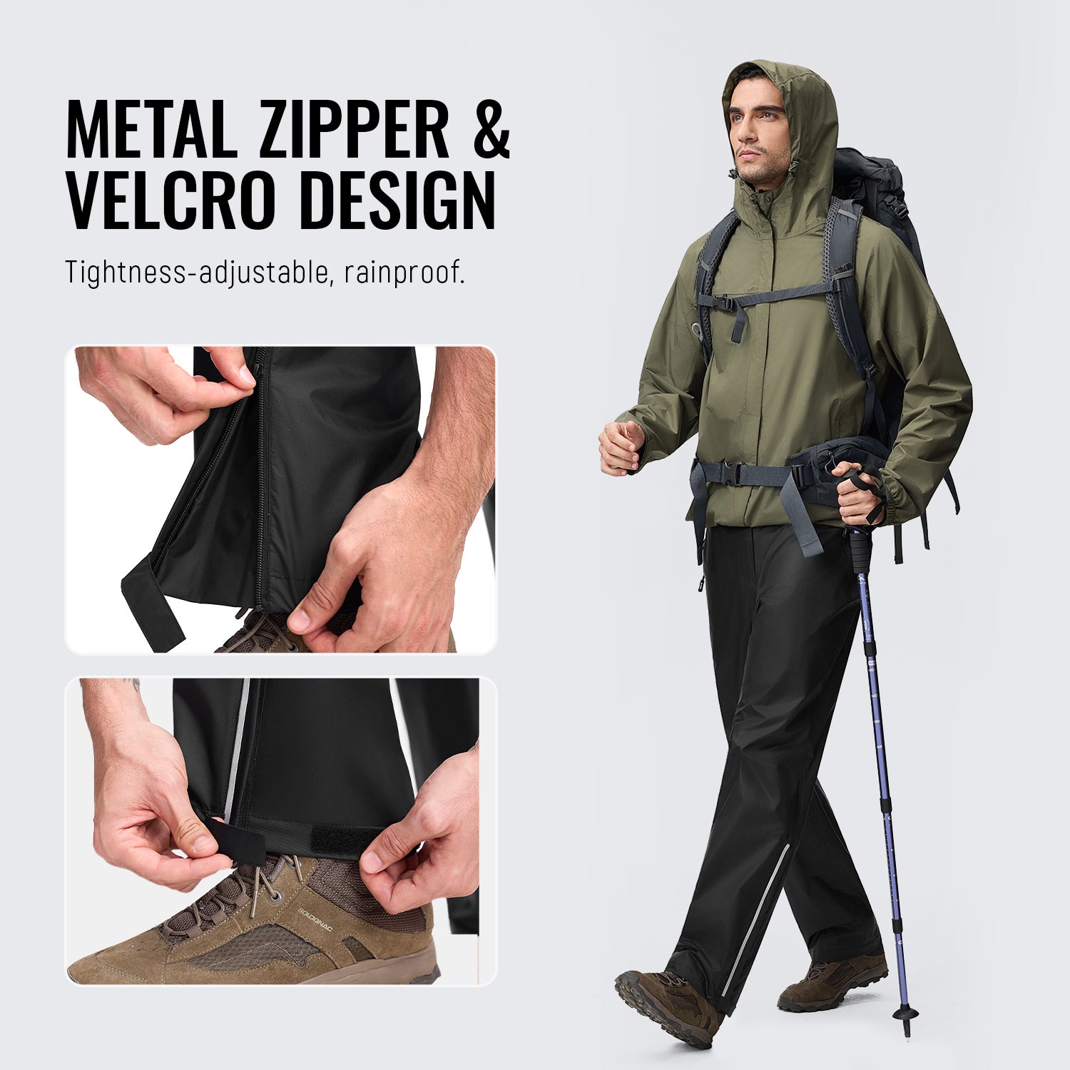 Pantalon de Travail de Pluie Imperméable BUBW Homme Taille 40, Léger Respirant Anti-Vent, Fermeture Éclair Ajustable, avec Sac de Rangement, L Noir - 4