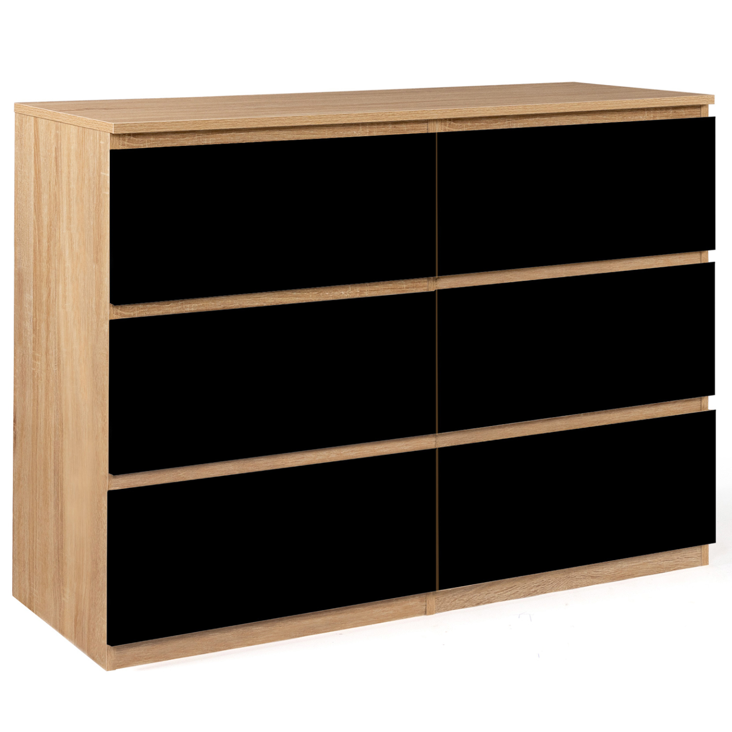 Commode 6 tiroirs TOMI 110 cm bois façon hêtre et noir - 2