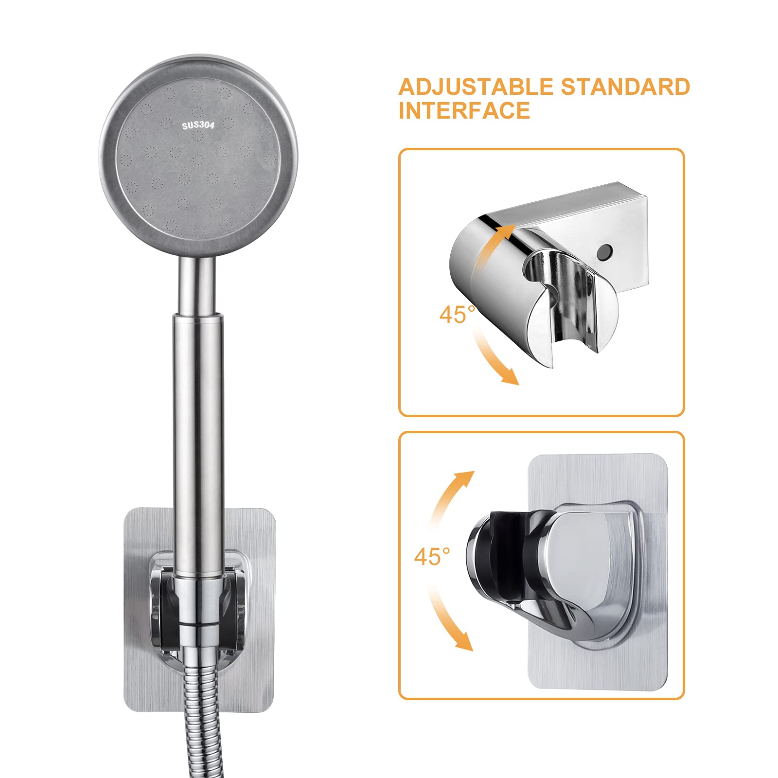 Soffione Doccia Ad Alta Pressione Ibergrif - Con Tubo 1.8 M E Supporto Regolabile, Acciaio Inox, Risparmio Idrico - G1/2, Argento - Foto 5