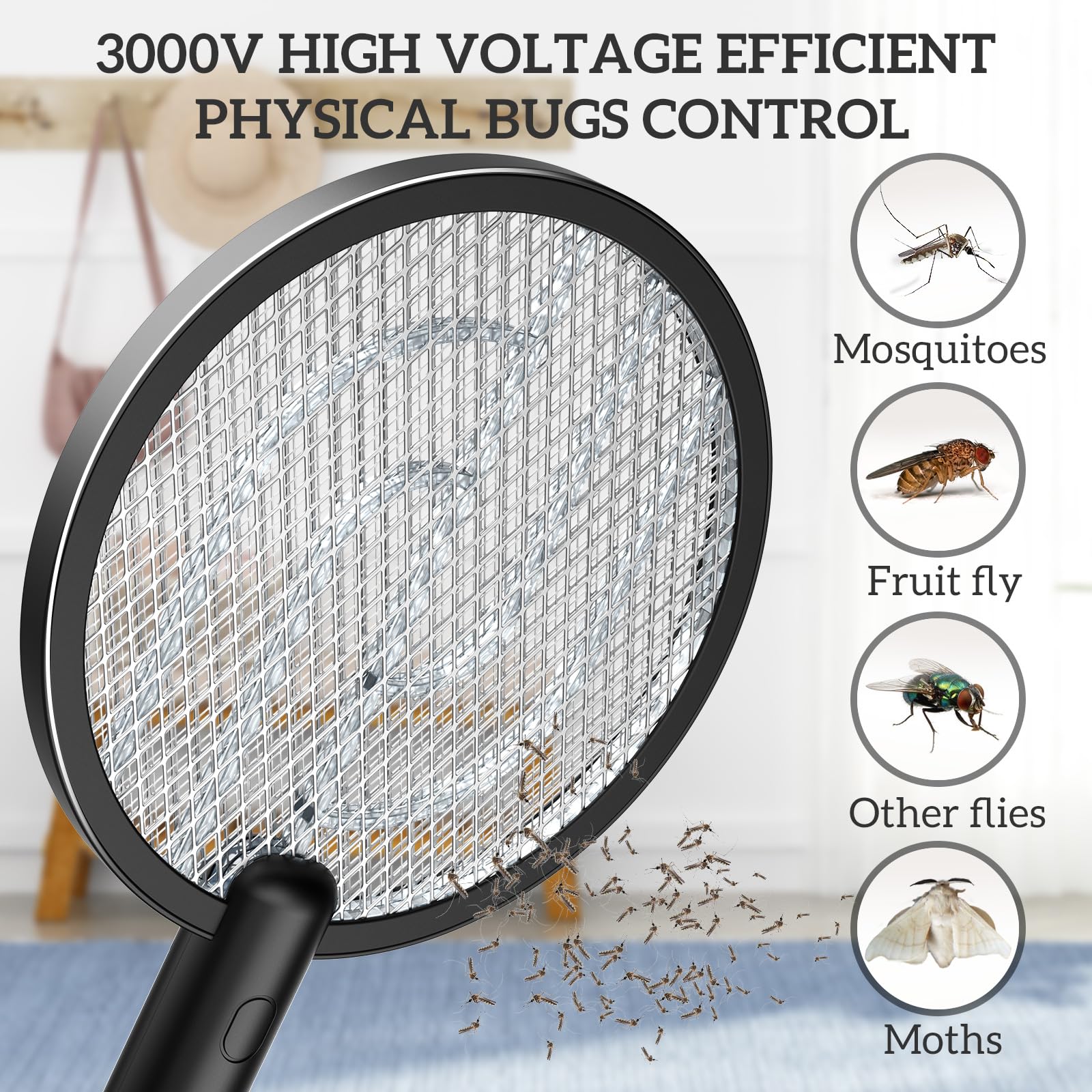 Tapette à mouche électrique 2 en 1, Rechargeable par USB avec Base de chargement, piège à mouches électrique pour moustiques et mouches - 4