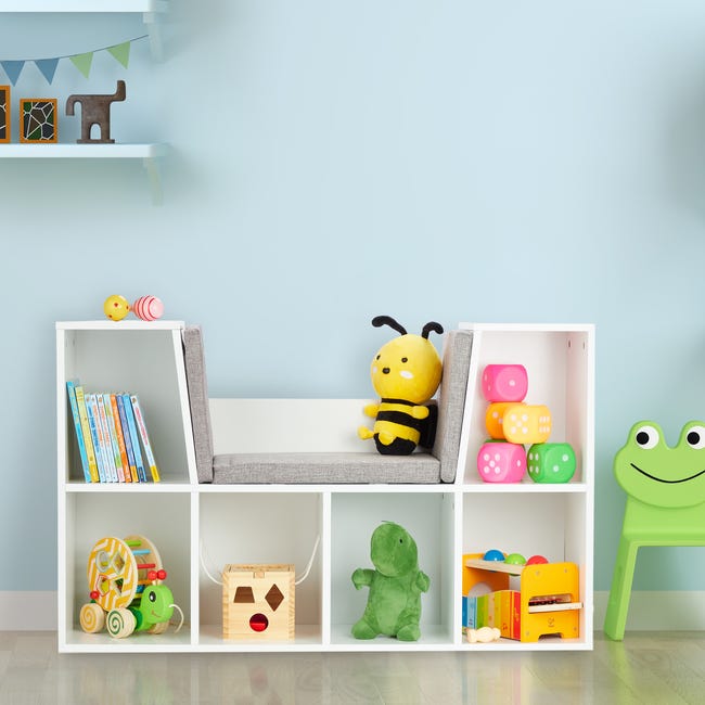 Libreria Bambini Relaxdays Con 6 Scatole - Portagiochi, Ripiano Stoffa, 81.5x95.5x37 Cm, Marrone - Foto 5