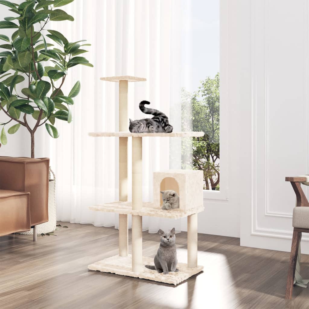 Arbre à chat avec griffoirs en sisal Crème 119 cm | Leroy Merlin