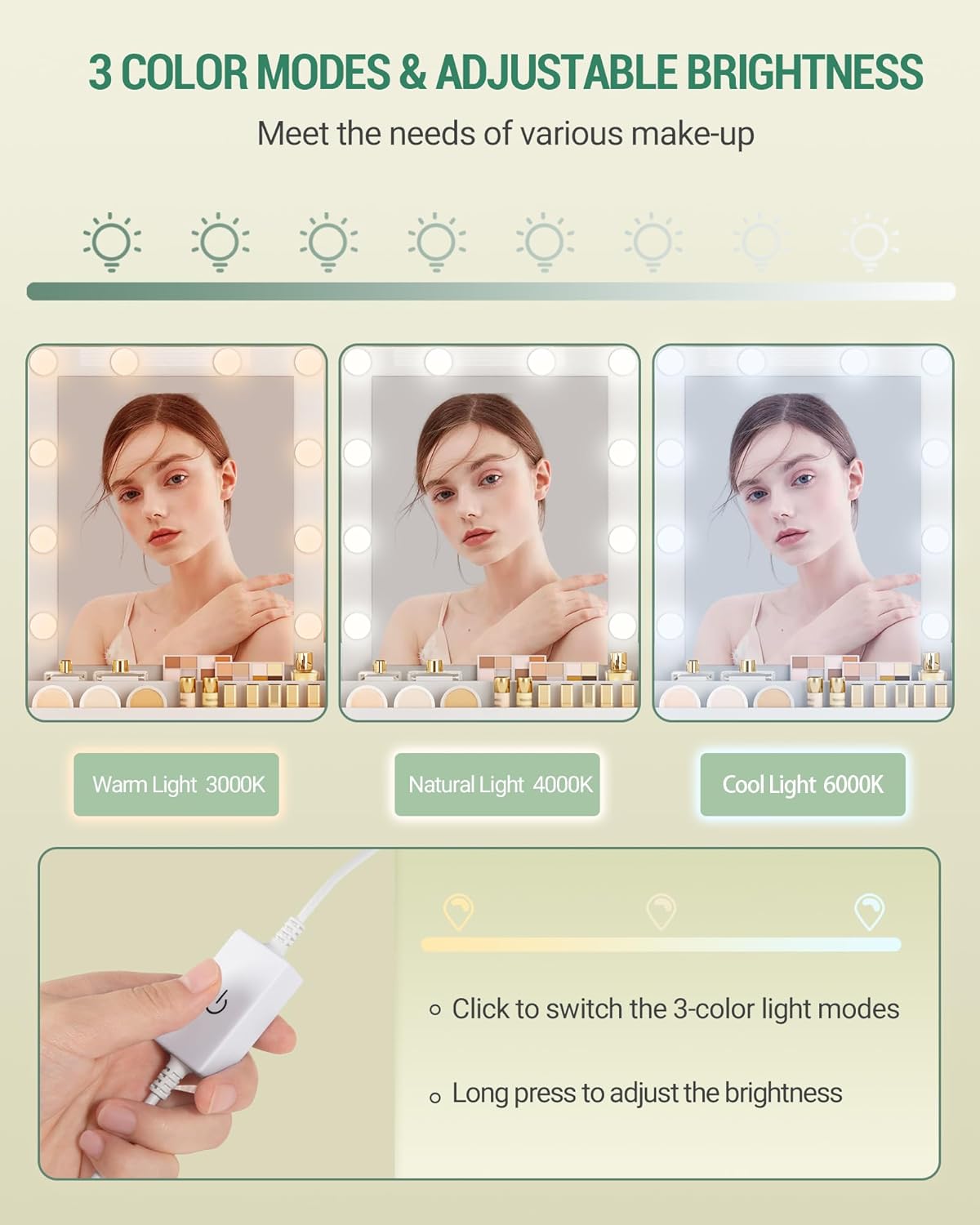 Coiffeuse avec Eclairage LED, 80cm, Luminosité Réglable, Coiffeuse avec Miroir, avec 2 Tiroirs et 2 Compartiments Ouverts, Moderne, Blanc - 5