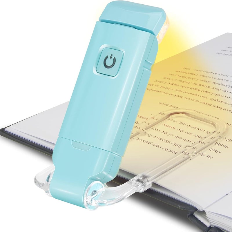 Lampka do czytania USB, akumulatorowa, LED, z klipsem do czytania w łóżku, 3 poziomy regulacji jasności, składana, mini lampka z klipsem, niebieska
