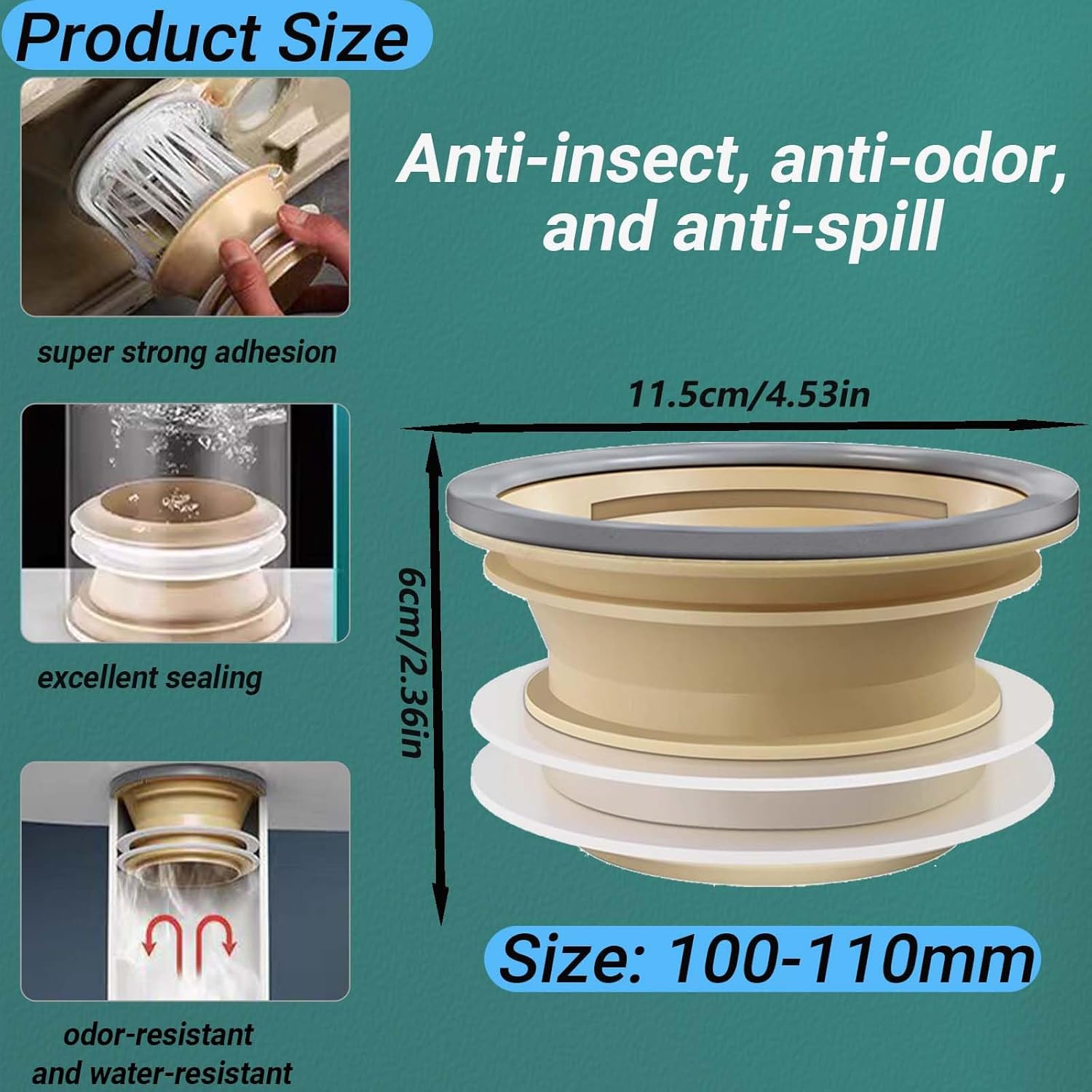 100-110mm Joint d'Étanchéité Wc, Bague d'Étanchéité pour Wc Anneau en Caoutchouc de Toilette, Joint Étanche Aux Odeurs et à l'Eau Universel Résistant - 2