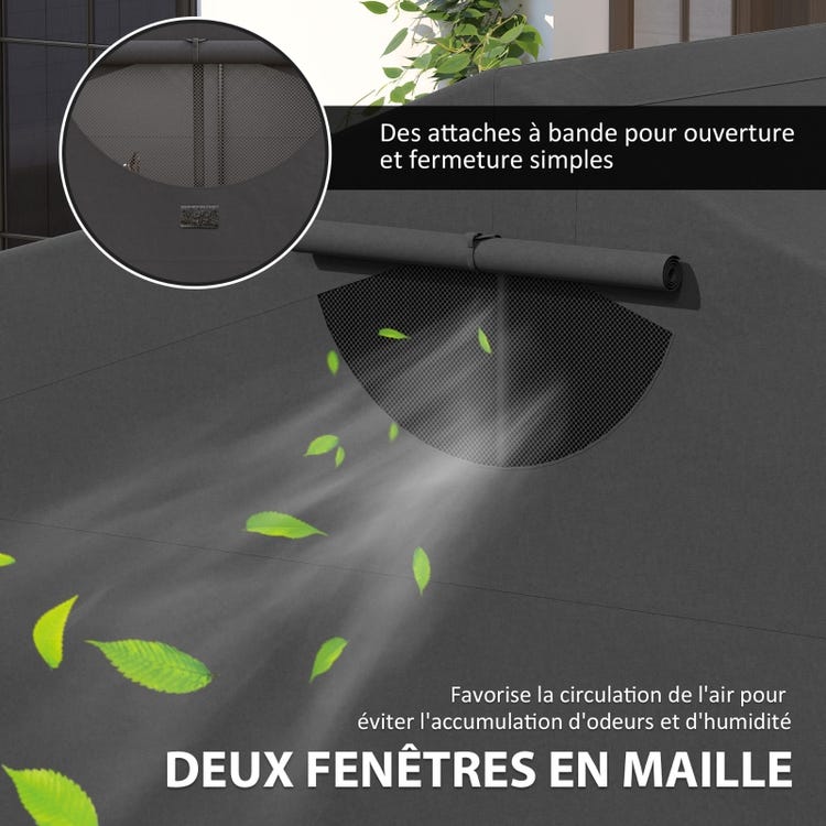 Abri de moto extérieur tente à moto housse de protection en tissu Oxford, 2 fenêtres, 345 x 135 x 191 cm, noir - 7