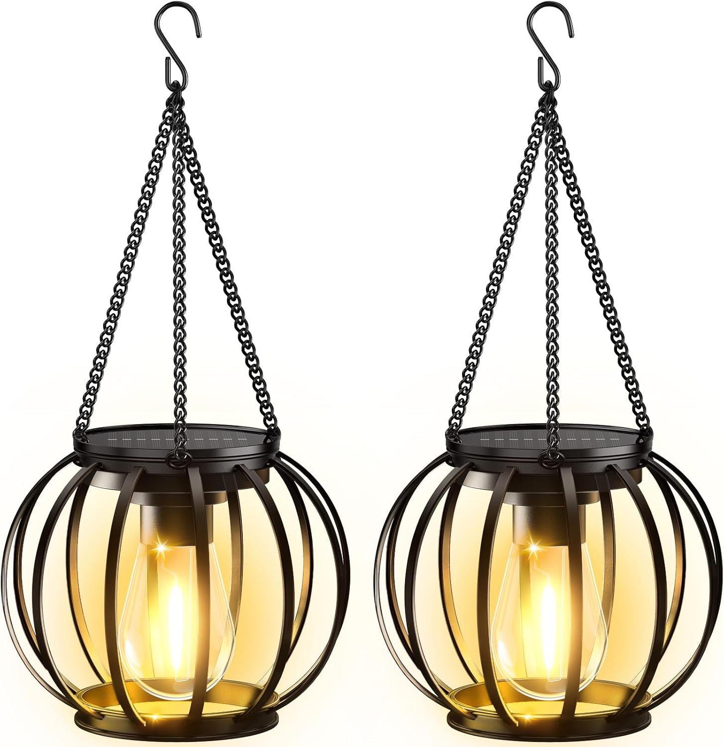 Wodoodporna metalowa wisząca lampa solarna do użytku na zewnątrz, idealna na patio, tarasy, ścieżki, werandy i do dekoracji ogrodu, zestaw 2 sztuk.