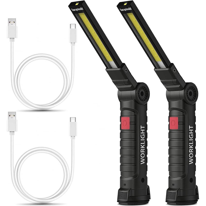 Zestaw 2 ładowalnych latarek LED – lampa robocza 360° z 5 trybami COB do biwakowania, samochodu i sytuacji awaryjnych.