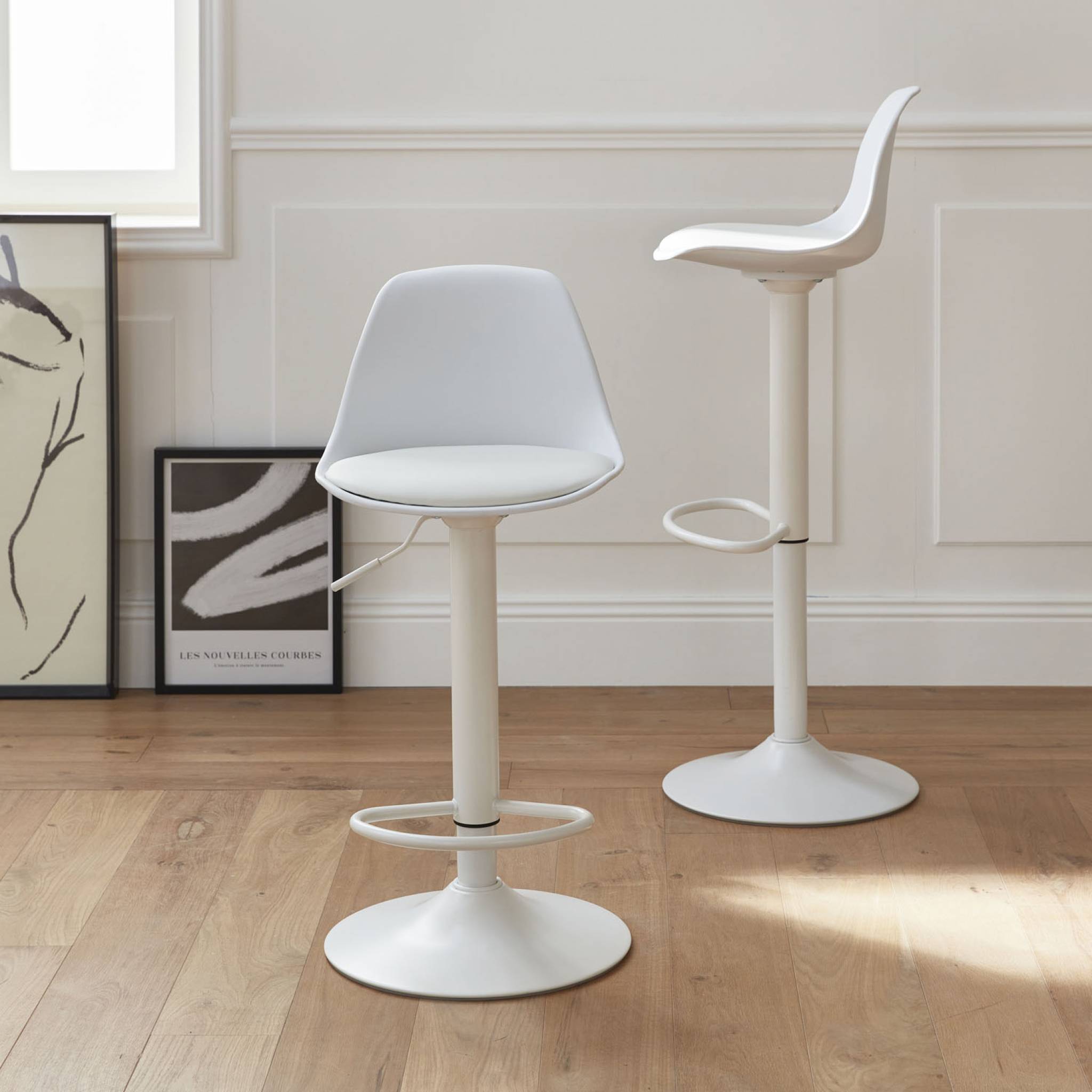 Sgabelli Da Bar In Pelle Sintetica Con Schienale - Set Da 2 Sgabelli Girevoli Regolabili In Altezza - Foto 6