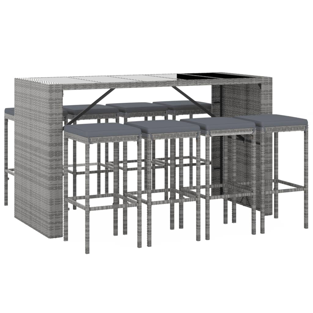 Maison Exclusive - Set Bar da Giardino 9 pz con Cuscini in Polyrattan Grigio - 3