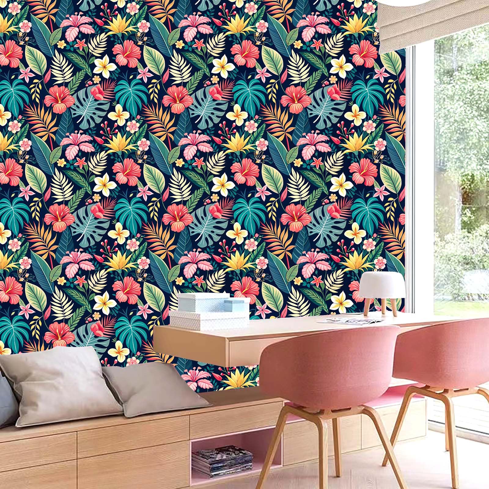 Carta da parati tropicale staccabile e attaccabile, foglie di palma floreali, carta adesiva, , autoadesiva, carta da parati per armadi, ,5 m x 44 cm - 7