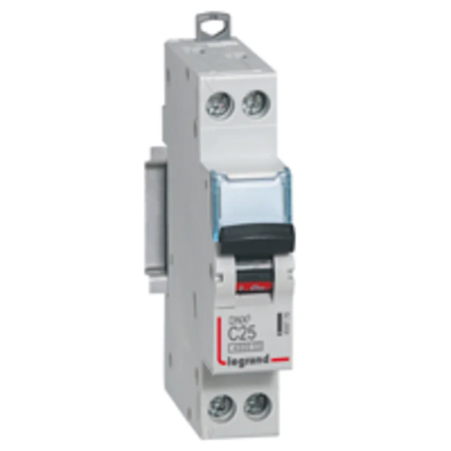 Disjoncteur Phase+Neutre DNX³4500 6kA arrivée et sortie borne à vis - 1P+N 230V~ 25A courbe C - 1 module - 406776 - LEGRAND