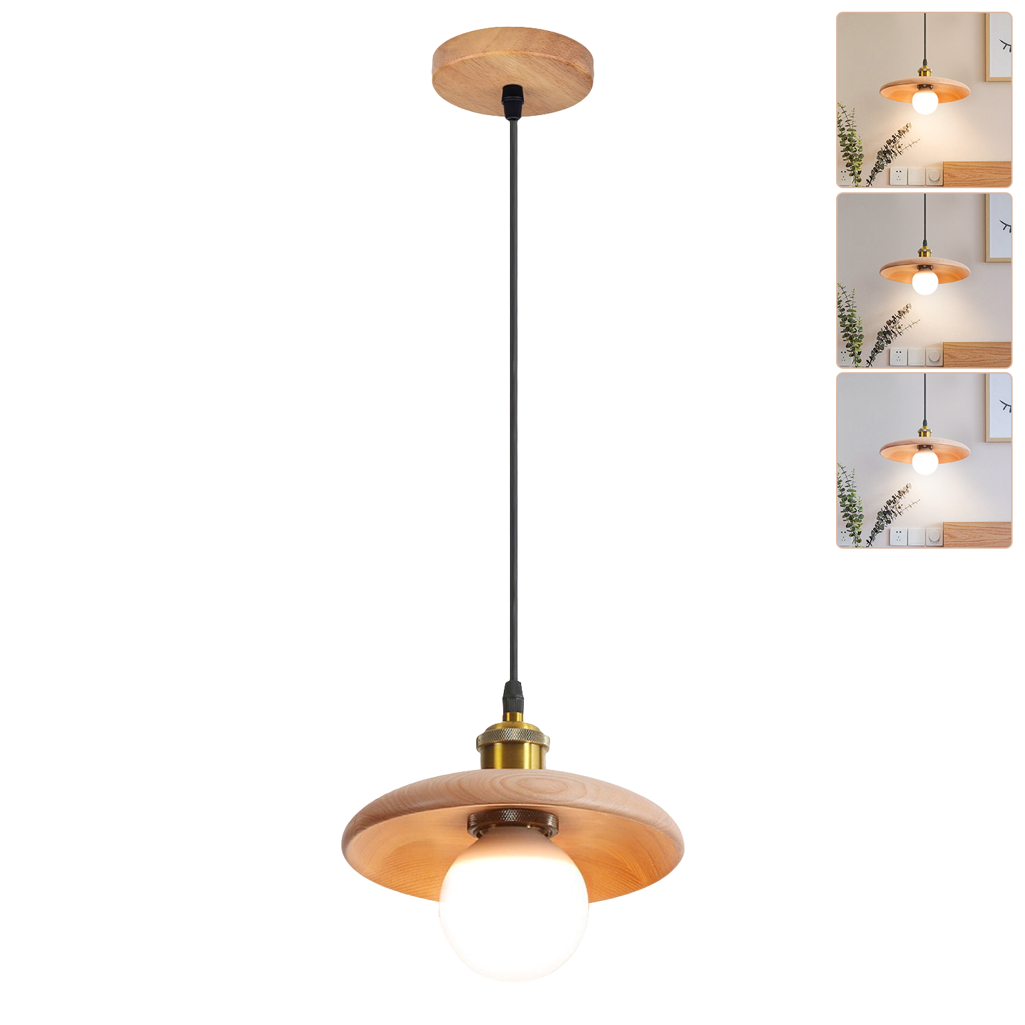 Lampa wisząca 18 cm, żyrandol vintage z żarówką, lampa sufitowa, lampa nocna, lampa wyspowa, 3 regulowane temperatury barwowe, regulowana wysokość