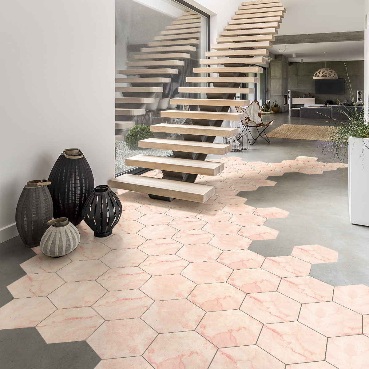 Vinilo baldosas de mármol suelo monaco antideslizante - adhesivo pared - sticker revestimiento - 1 adhesivo 60x135cm-10stickershexagones30x26cm