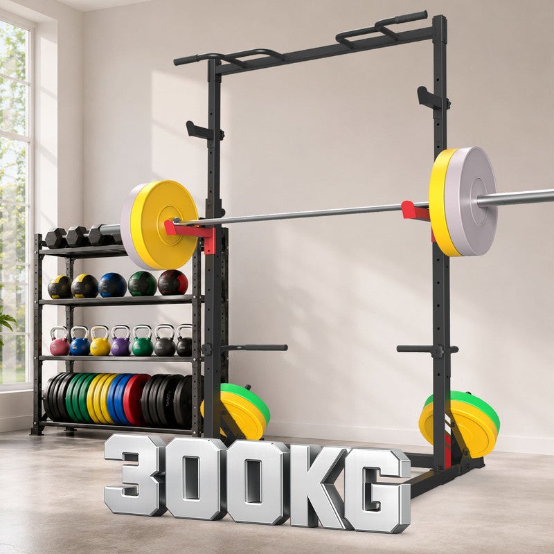 Rack de Agachamento Multifuncional Tudo em Um e Suporte para Barra com Barras de Segurança Antiderrapantes – Capacidade Máxima de 300 kg - 5