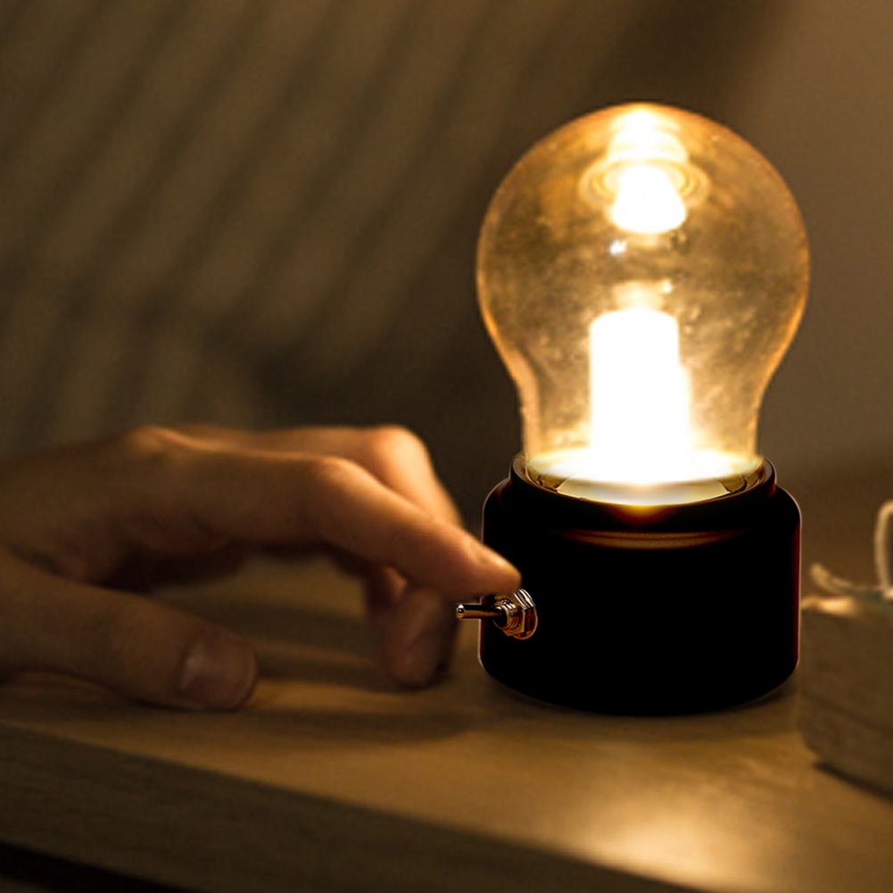 Lampka nocna LED w stylu retro, lampka do szafki nocnej, lampka nocna vintage ładowana przez USB (czarna)