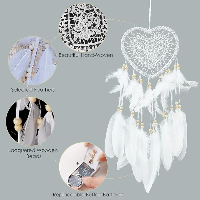 Attrape de Rêves LED, Faite Main Capteur de Rêves en Plumes Lumineux Dream Catcher pour Chambre Maison Décoration Tenture Murale Mobile Decoratif Fill - 3