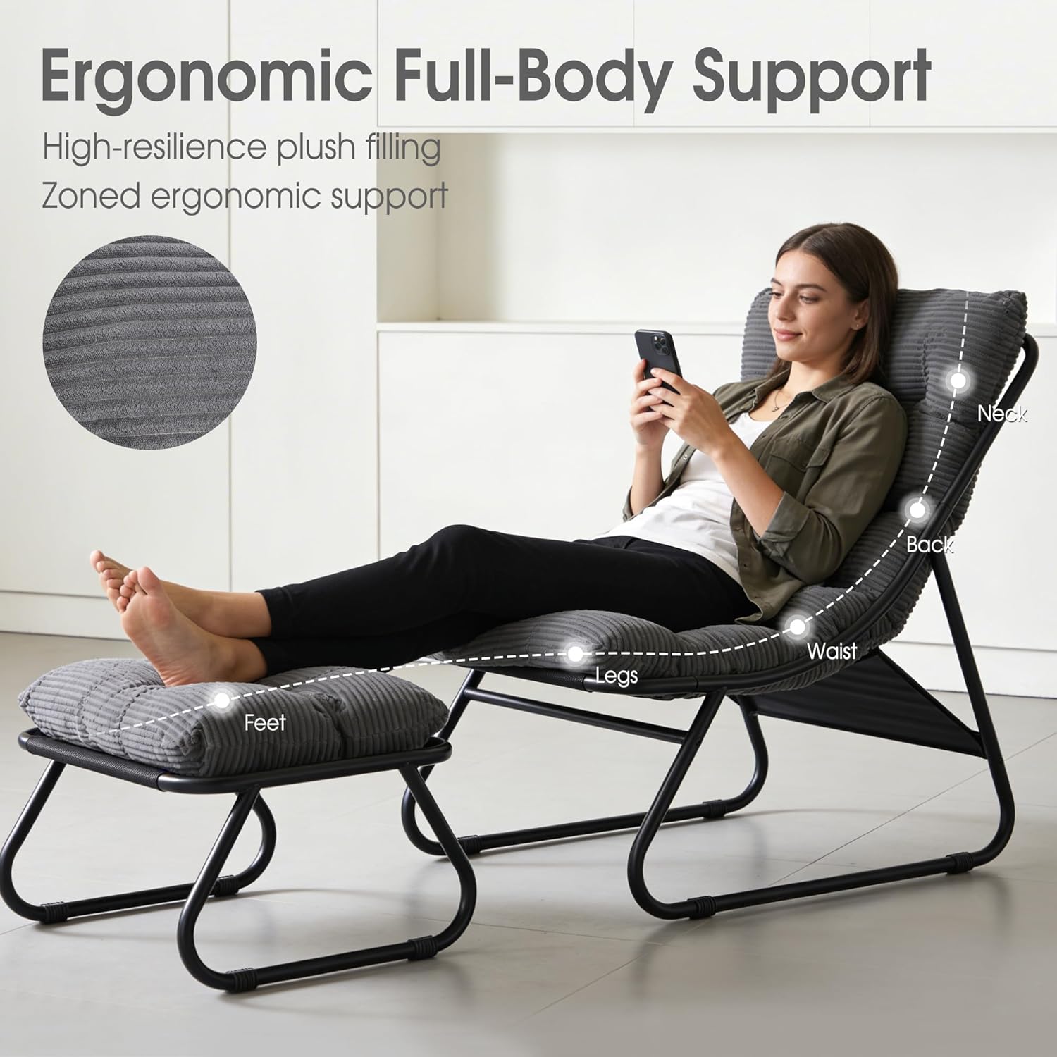 Fauteuil extérieur en acier avec coussin, pouf offert, chaise de jardin moderne pour terrasse et balcon - 2