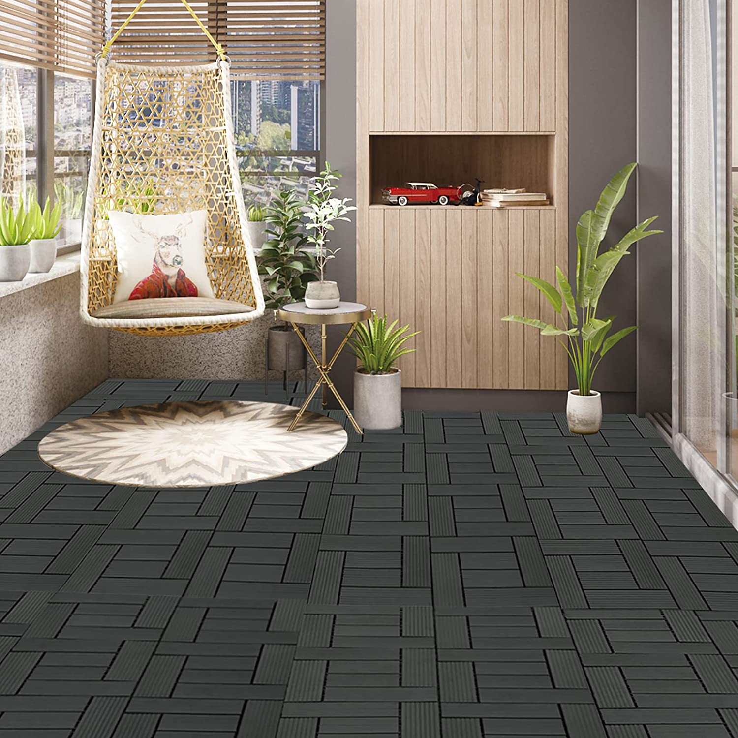 Carrelage de sol Dalle WPC 30x30cm, pour jardin terrasse extérieur fixation plug-in, Anthracite 22 pièces/2 m², WOLTU - 2