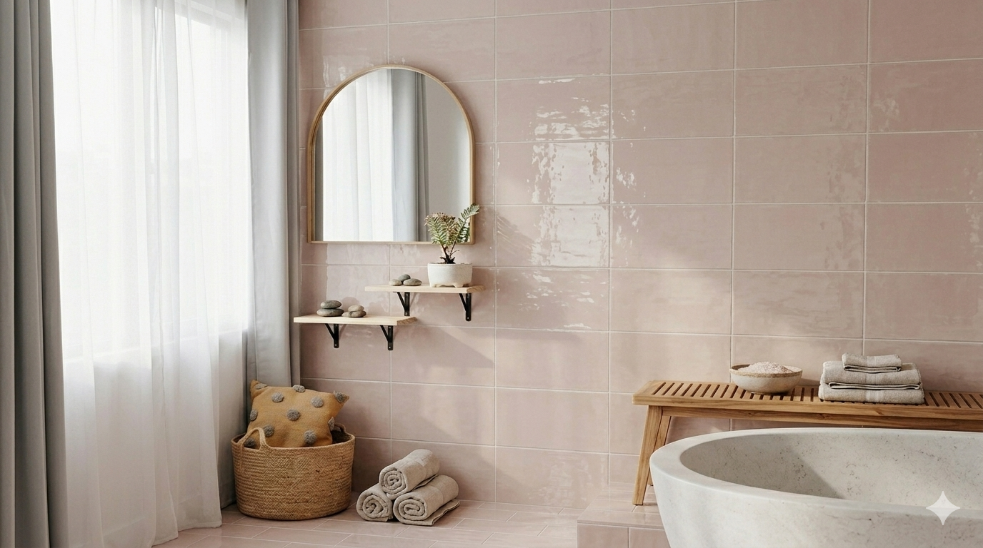 DREAM NUDE PINK - FAÏENCE / CARRELAGE MURAL ASPECT ARTISANAL 15x30 CM - ROSE PALE BRILLANT - PACK 1m2 - 3