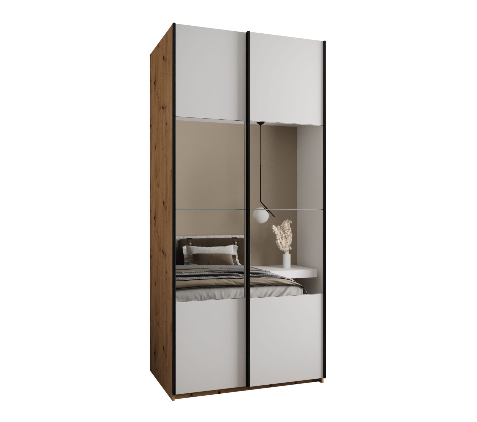 Szafa przesuwna wysoka Lux 4 120 x 64 x 245,5 cm artisan + biały + u. czarny - Abiks Meble