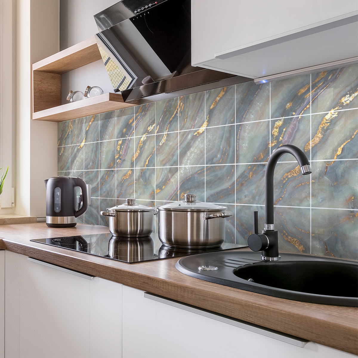 24 vinilos mármol gris de sant antoni - adhesivo de pared - revestimiento sticker mural decorativo - 24stickers10x10cm