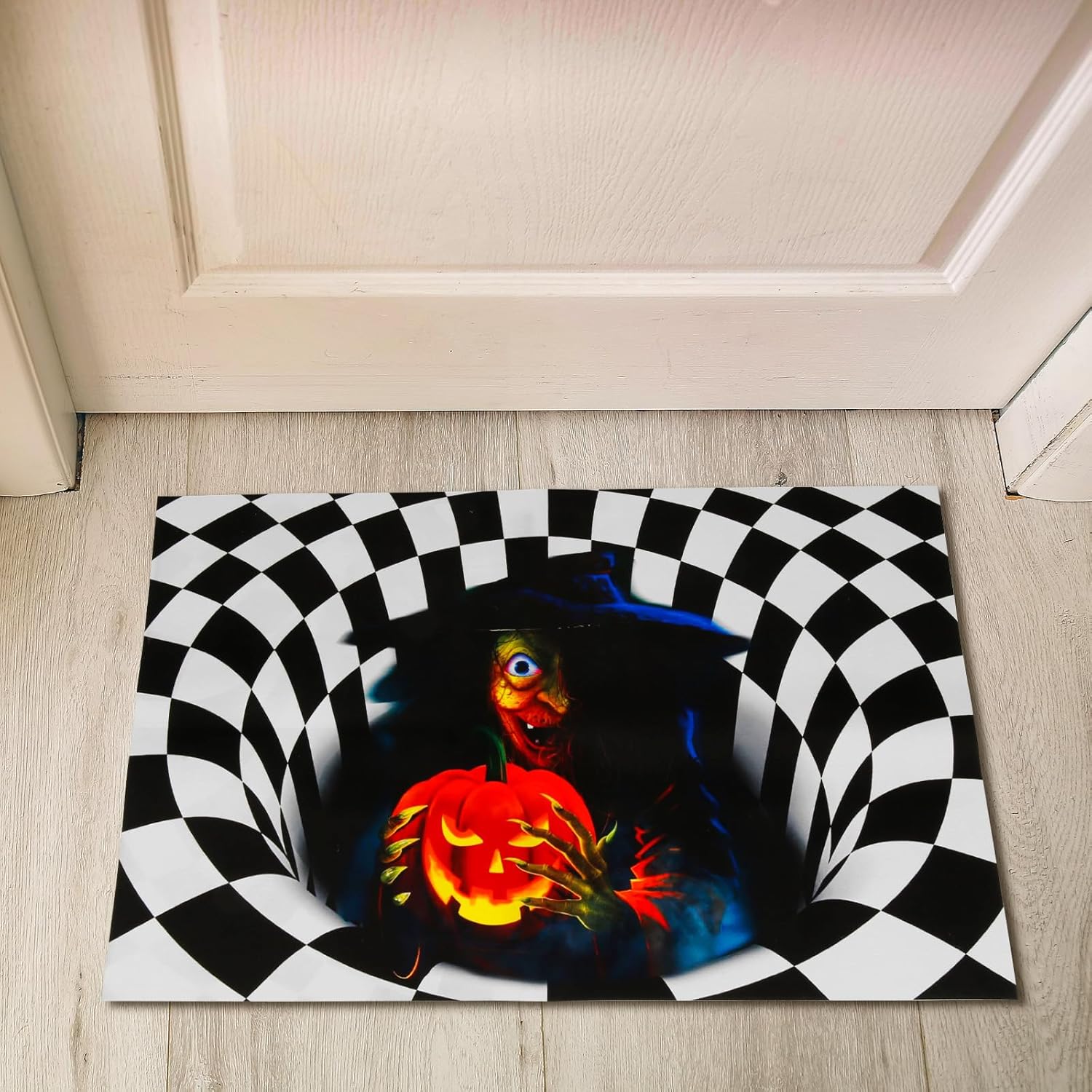 40x60cm Halloweenowa wycieraczka 3D z motywem czarownicy, straszna mata wejściowa do dekoracji podłogi na Halloween, do wewnątrz i na zewnątrz