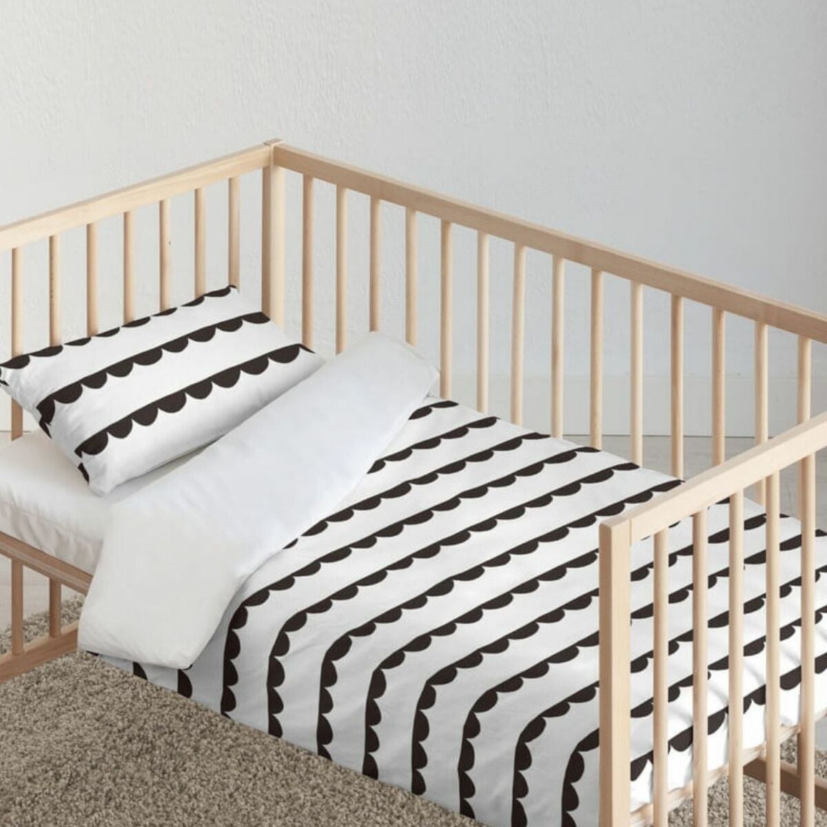 Parure De Lit Bébé 3 Pièces PEKITAS - Berceau 60x120 Cm - Série Ours Bleu En 100% Coton Portugais