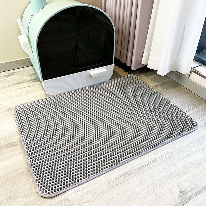 Szara mata do kuwety dla kota 30*45 cm1 EVA dwuwarstwowa mata w kształcie plastra miodu, antypoślizgowa mata do kuwety dla kota