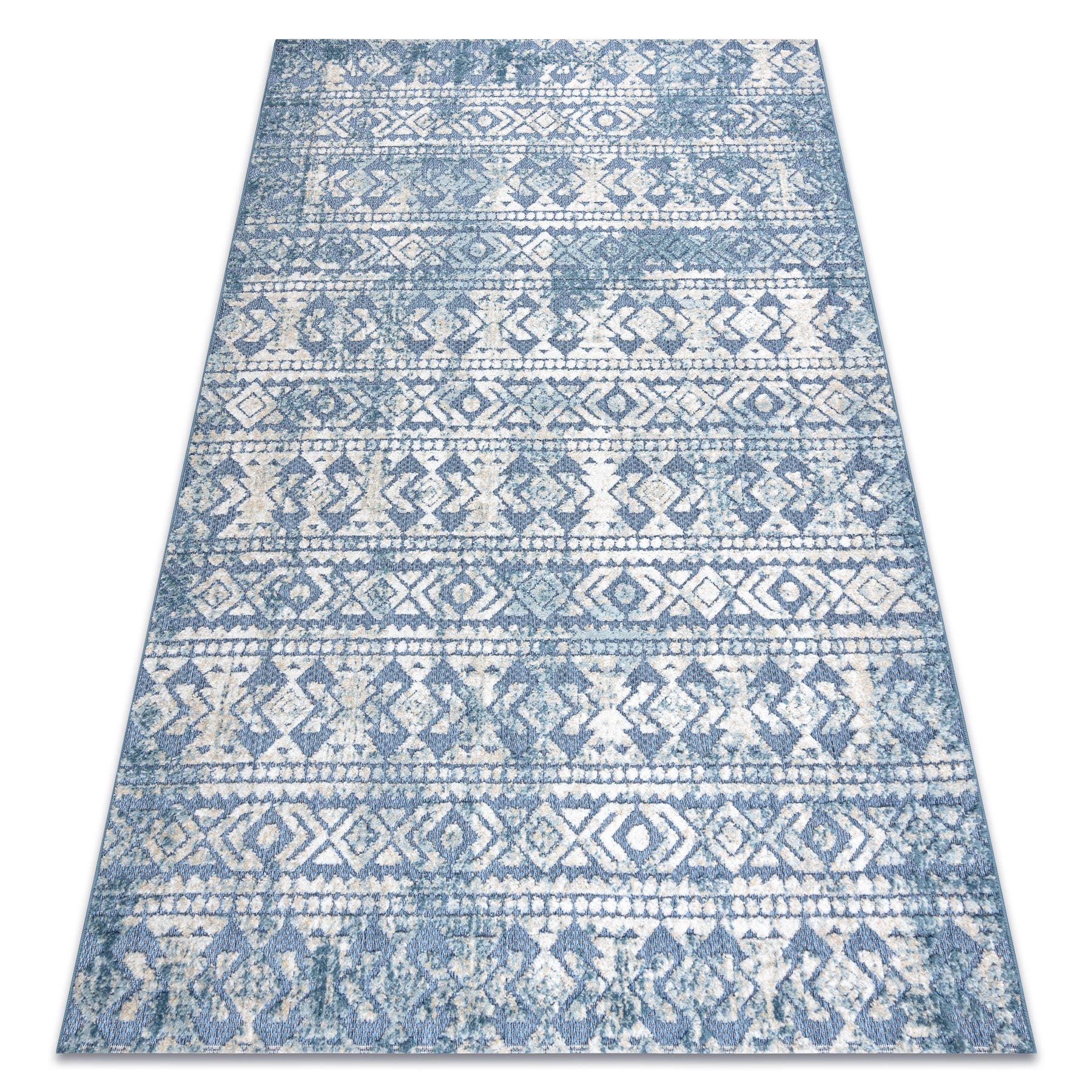 Dywan Strukturalny SOLE D3732 Aztecki, romby - płasko tkany niebieski / beż 140x190 cm