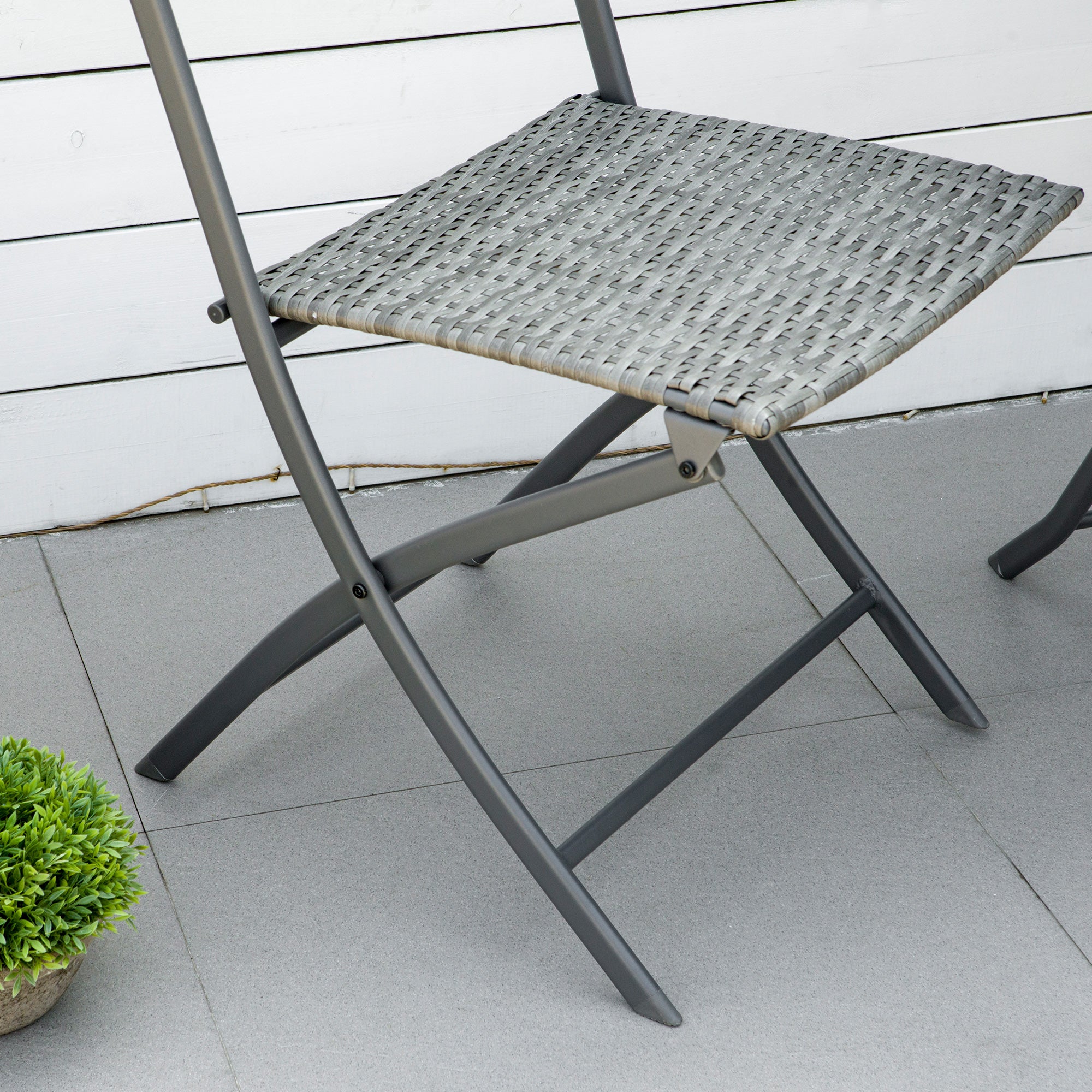 Ensemble table et chaise de jardin 2 places polyrotin gris balcon terrasse - 7