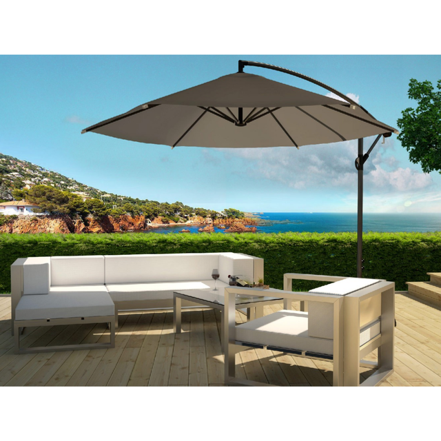 Parasol gris déporté rond 3 x 3 m PORTICCIO