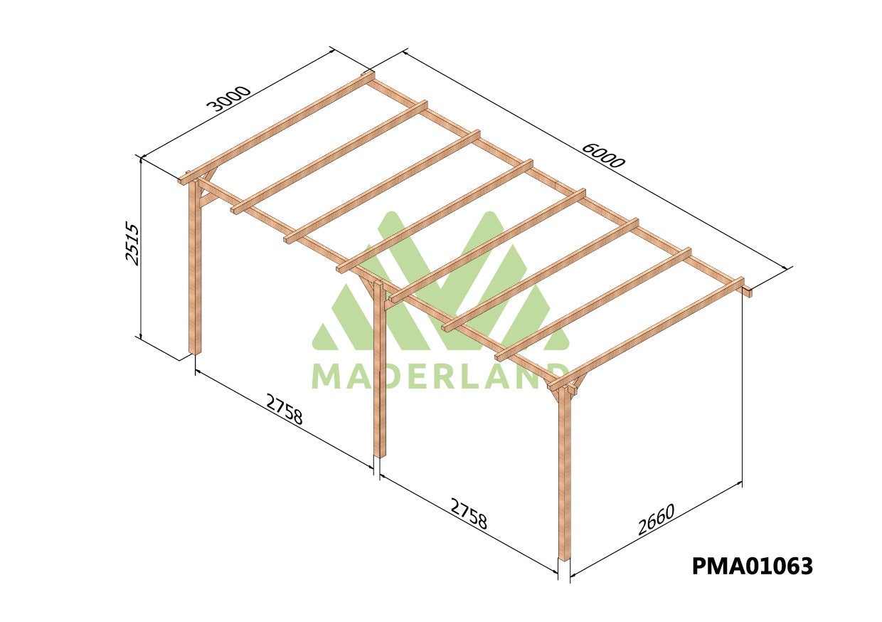 Pérgola madera adosada OVIEDO • 600x300 cm • tratada • resistente - 2