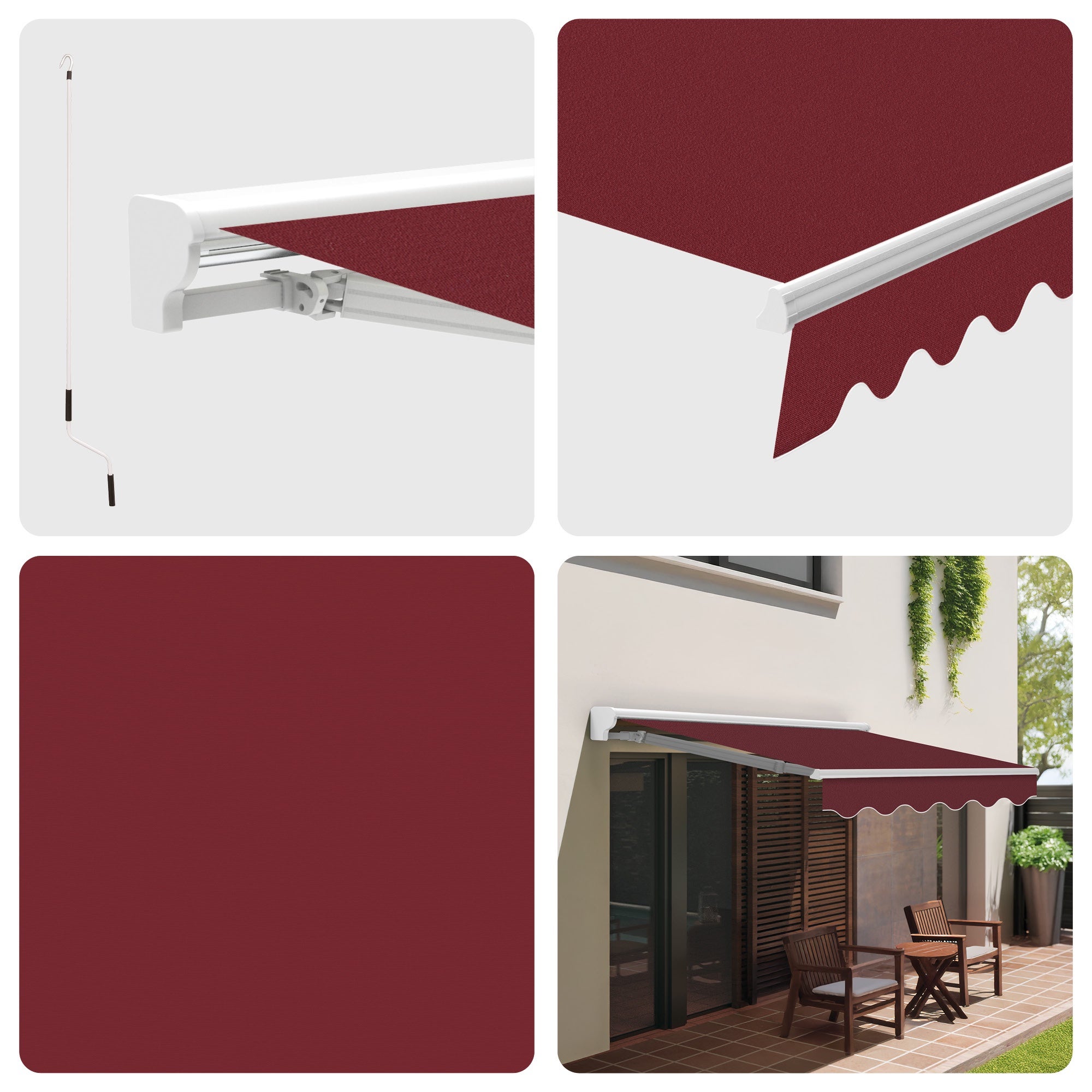 Toldo Exterior Retrátil 3x2,5m Granate Poliéster – Estrutura Semicofre de Alumínio – Lona Proteção Solar - 2
